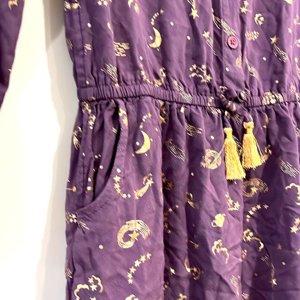 BODEN Girls 7/8 Space Long Sleeve Dress Purple Gold Tassel Lightweight Pockets - Picture 5 of 8